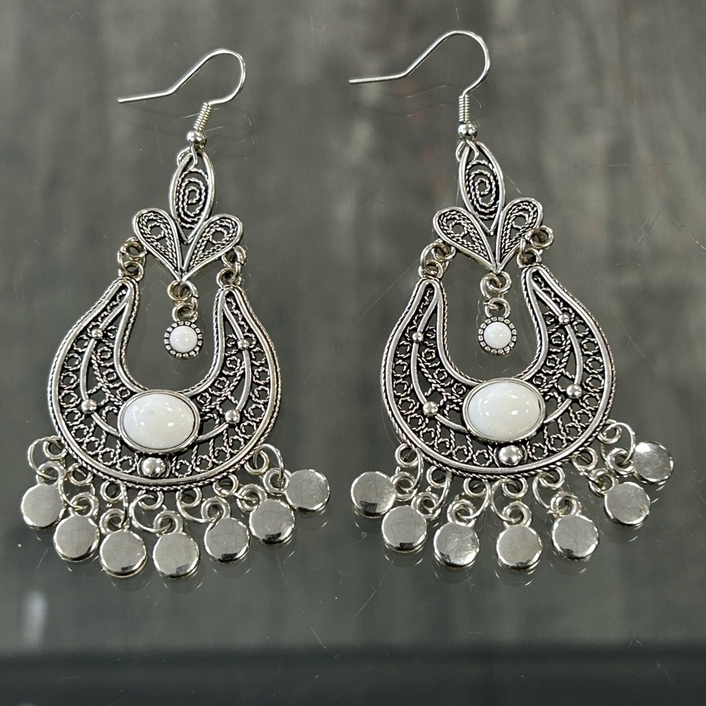 Intricate Silver and White Chandelier Earrings(NWOT)